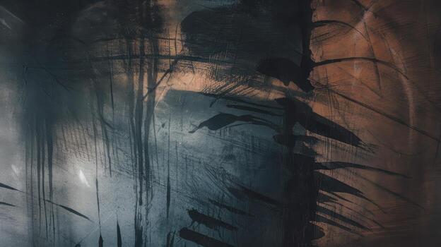 Abstract Brushstrokes in Shades of Blue, Black, and Copper Create a Mysterious Mood photo