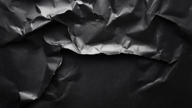 Torn Black Paper Texture With Crumpled Edges and Dark Background photo