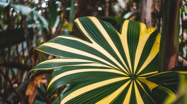 Large Striped Dracaena Leaf in a Tropical Setting During the Daytime photo