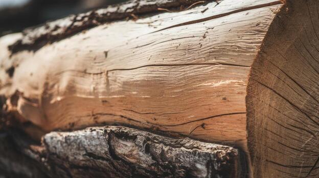 Close up of a Cut Tree Trunk Shows Texture and Growth Rings photo