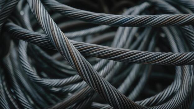 Steel Cable Bundle Shown at Close Range Creates Twisted Texture photo