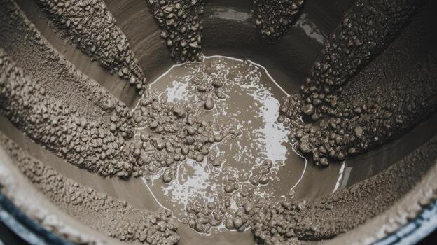 Inside a Concrete Mixer With Mud and Gravel in the Morning Light photo