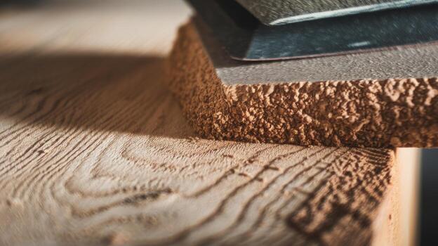Sanding a Wood Surface With Sandpaper for a Smooth Finish photo