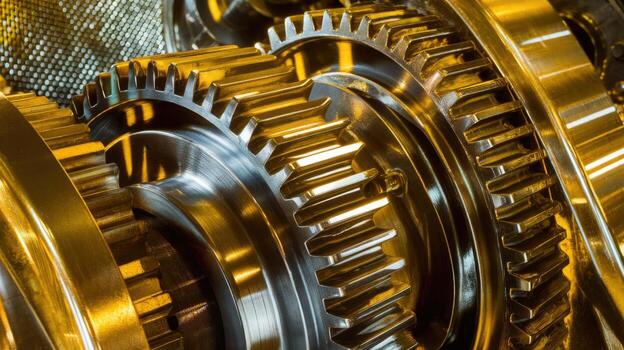 Detailed View Showcases Interlocking Gears in a Complex Mechanical Machinery System photo