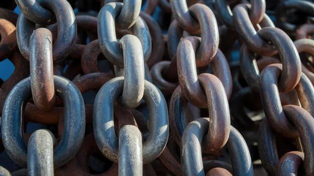 Close up of a Large Pile of Rusty Metal Chains on the Ground During the Day photo