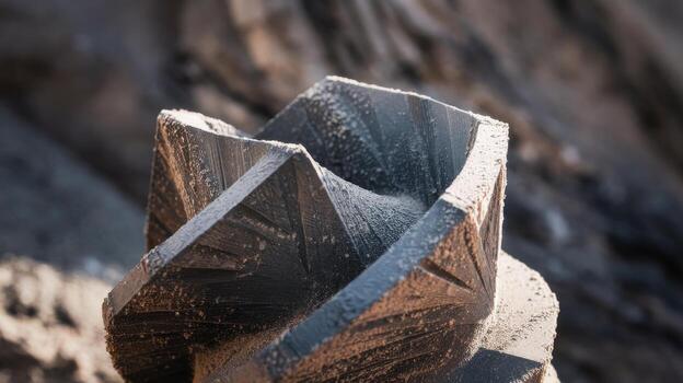 Abstract Geometric Sculpture in Dark Material With Dust on It photo