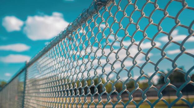 Chain Link Fence Separates Space on a Clear Day in The Summer photo