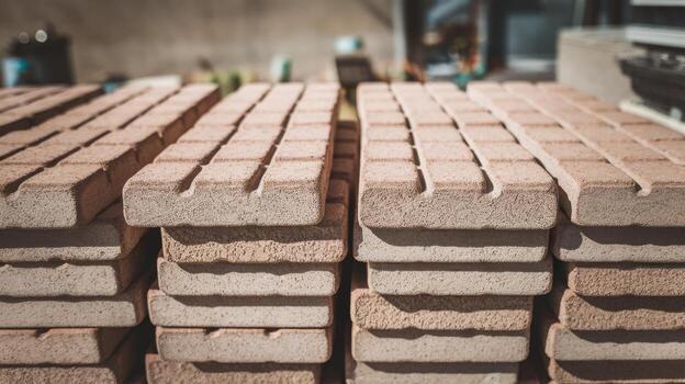 Stacks of Pressed Bricks Await Use at a Construction Site photo
