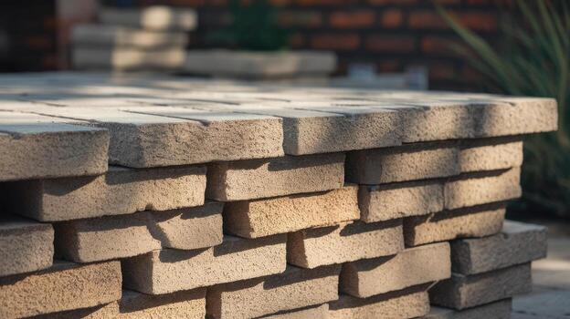 Stacked Rectangular Blocks Creating a Wall on a Sunny Day photo