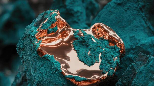 Gold Ore Embedded in Teal Rock Formation on Display Outdoors photo