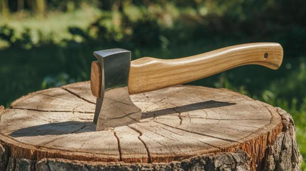 Axe Stuck in Tree Stump in the Forest During the Daytime photo