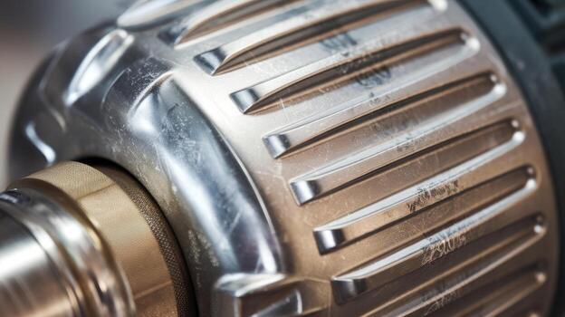 Close up of a Metal Machinery Part With Parallel Ridges and a Textured Band photo
