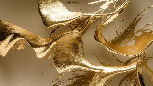 Golden Strokes Create an Abstract, Shimmering Pattern on Neutral Background photo
