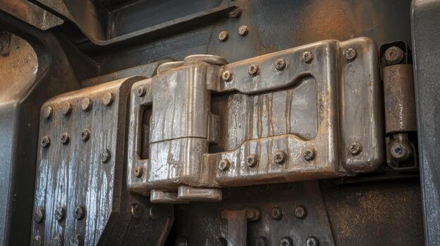 Industrial Mechanical Hinge and Bracket Detail With Nuts and Bolts photo