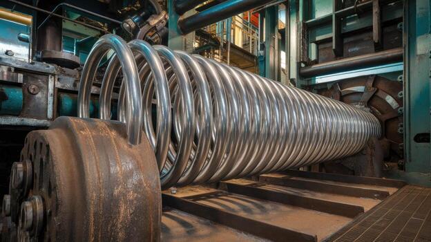 Metal Coil Inside a Factory Machine During the Daytime photo