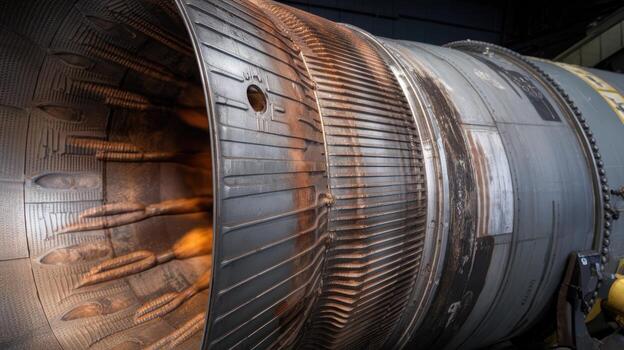 Large Metal Engine Nozzle With Internal Elements and Rust Detail photo
