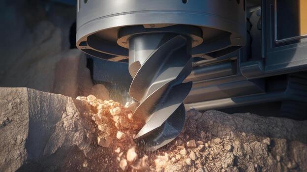 Close up of a Heavy Drill Bit Boring Into the Ground in Nevada photo