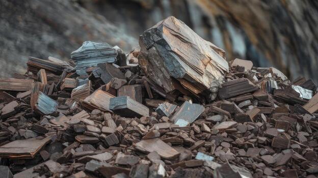 Pile of Slate Rocks in a Quarry in Snowdonia National Park photo