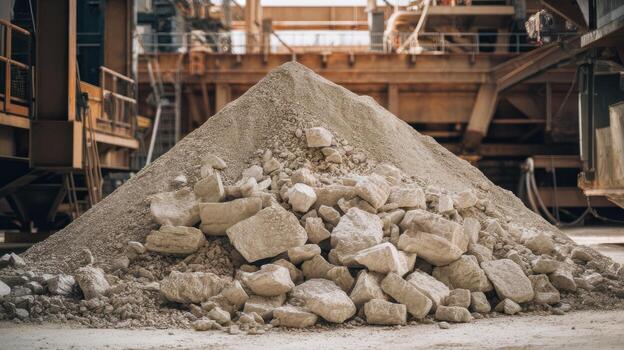 Pile of Gray Rocks and Gravel at a Quarry in Industrial Setting photo