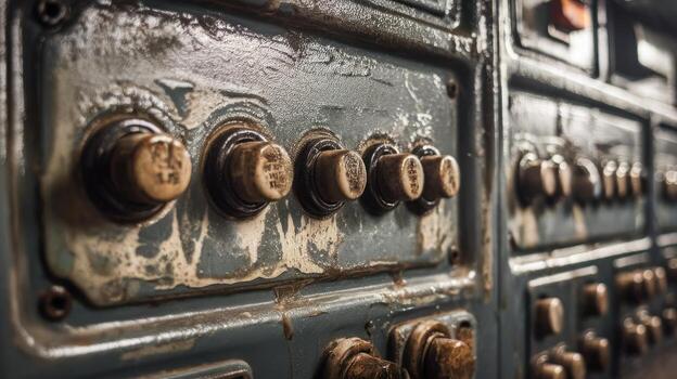 Detail of a Vintage Electrical Control Panel in an Industrial Setting photo