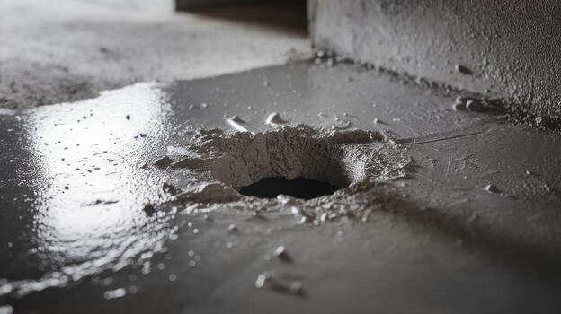 Hole Drilled in Wet Concrete During Construction Project photo