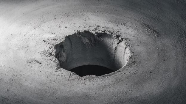 Crater on a Dusty Surface Shows a Dark Void in an Isolated Location photo