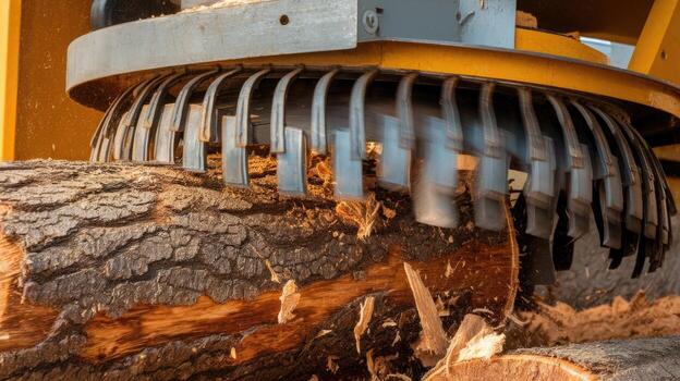 Industrial Log Debarker Stripping Bark From a Freshly Cut Log photo