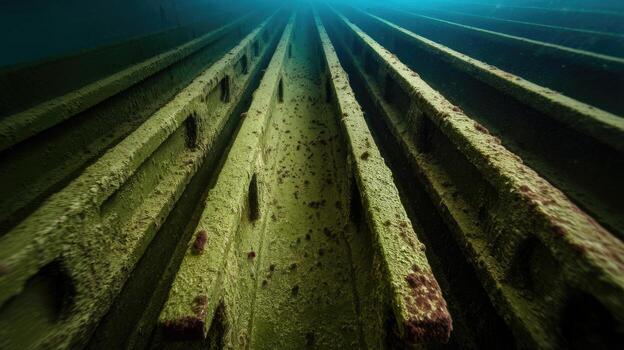 Underwater View of Corroded Steel Structure With Marine Growth in Baltic Sea photo