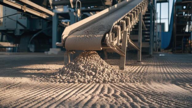 Conveyor Belt Dumps Aggregate Pile at Quarry During Daytime photo