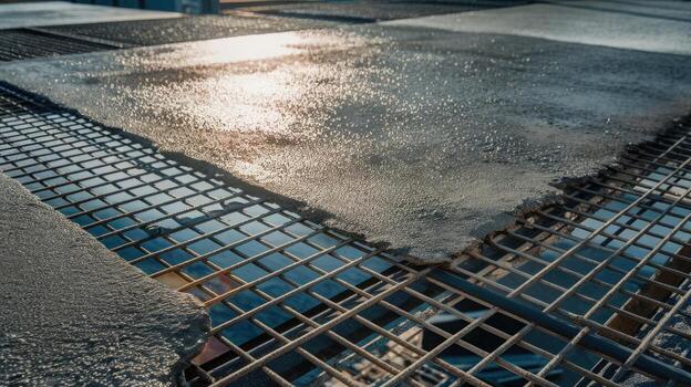 Wet Concrete Squares Curing on Metal Grid in the Sunshine State photo
