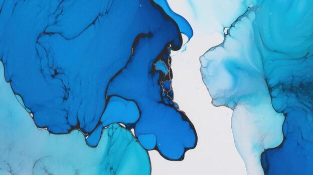 Blue and White Paint Blend Creates Artistic Abstract Background on White Surface photo