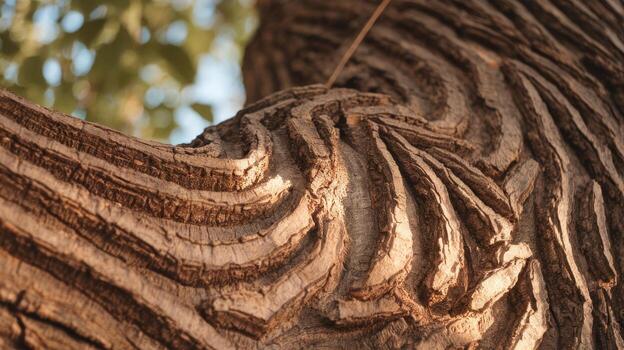 Upward Angle of Textured Tree Bark in Daytime Sunlight photo