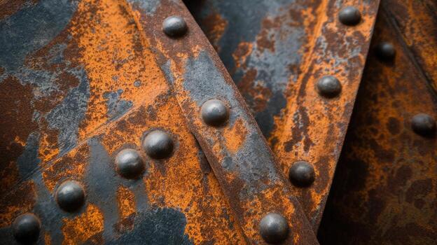Rusted Metal Plates With Rivets Show Oxidation and Damage Over Time photo