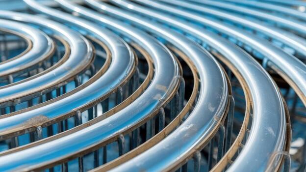 Coiled Metal Tubing Forms a Spiral Pattern on a Bright Day photo