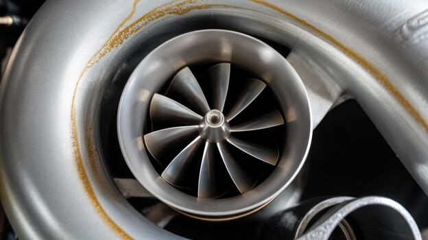 Getting Close to a Shiny Silver Turbocharger Component photo