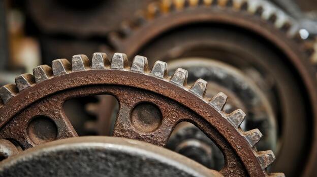 Rusty Industrial Gears and Cogs Show Mechanical Parts, Components, and Movement photo
