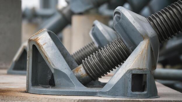 Close up of Industrial Metal Supports With Threaded Rods on a Bridge or Structure photo
