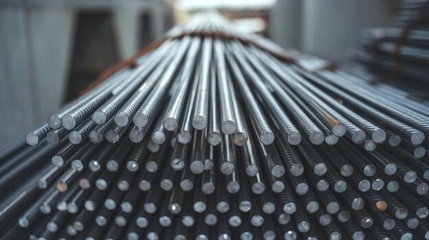 Stack of Steel Rebar is Ready for Construction at a Building Site photo