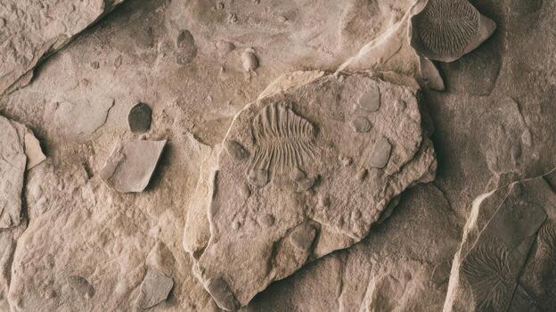 Ancient Fossils and Rock Formations on a Large Stone Surface photo