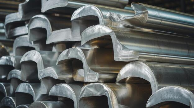 Stack of Formed Metal Pieces With U Shape in a Manufacturing Facility photo