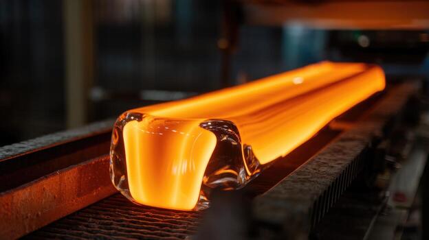 brillante caliente vaso siendo procesada en un transportador cinturón en un fábrica foto