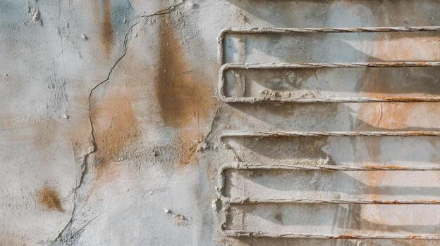 Old Concrete Wall With Vent and Faded Paint Creates Textured Surface photo