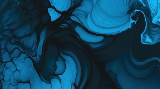 resumen remolinos de profundo azul y negro pigmento creando fluido Arte foto