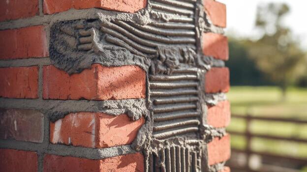 Brickwork Under Construction With Mortar Lines in Countryside During the Day photo