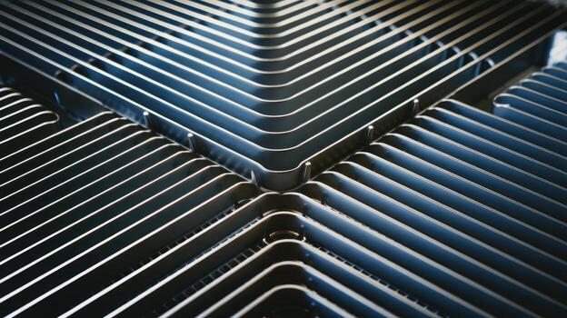 Metal Radiator Fins Intersecting to Form a V Shape Pattern photo