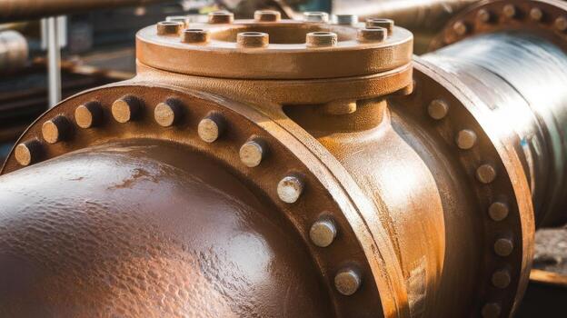 Industrial Pipeline Section With Flange Connection and Visible Rust photo