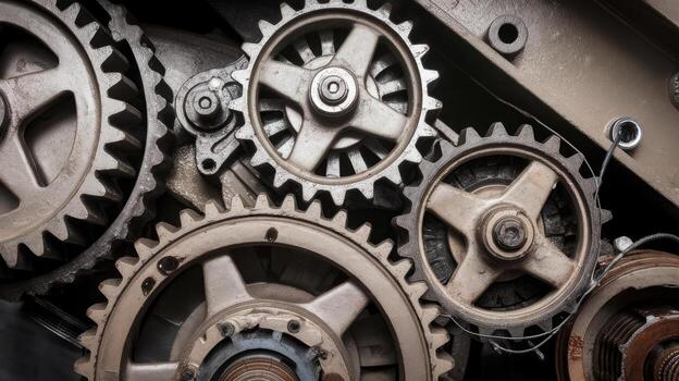 Close up Shows Interlocking Gears and Cogs in a Mechanical Device, Likely Industrial photo