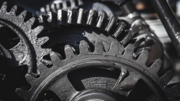 Close up of Intricate Steel Gears and Machinery Mechanism photo