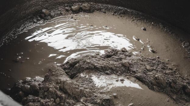 Grey Cement Mix With Water Swirling in a Bucket During Construction Project photo