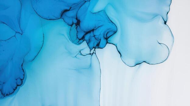 Blue Shades and Black Contour Create Abstract Liquid Art on White Background photo